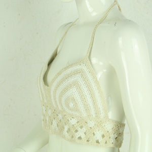 Handgestricktes Boho Stricktop Gr. Einheitsgröße creme weiß Häkeltop NEU