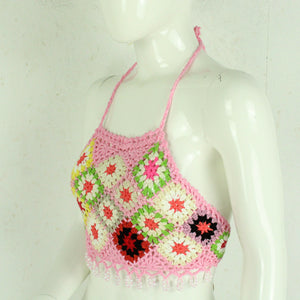 Handgestricktes Boho Stricktop Gr. Einheitsgröße rosa mehrfarbig Häkeltop mit Perlen NEU