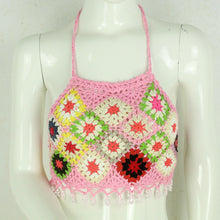 Laden Sie das Bild in den Galerie-Viewer, Handgestricktes Boho Stricktop Gr. Einheitsgröße rosa mehrfarbig Häkeltop mit Perlen NEU