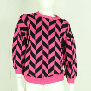 Vintage Pullover Female Gr. L pink schwarz gemustert Strick 