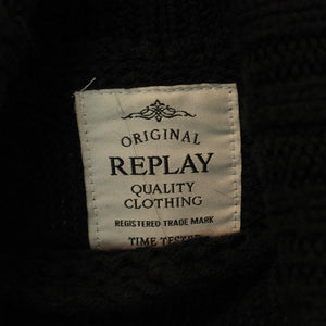 Second Hand REPLAY Pullover Gr. S/M schwarz grau gemustert Zopfmuster Strick (*)