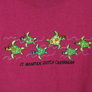 Vintage ST. MAARTEN Souvenir T-Shirt Gr. M pink mit Schildkröten Stickerei (*)