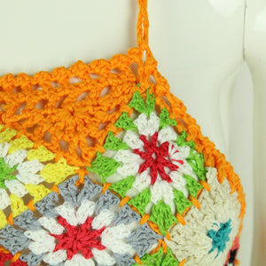 Boho Stricktop Gr. Einheitsgröße orange mehrfarbig Häkeltop mit Perlen NEU