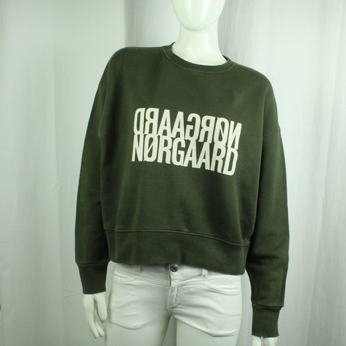 Second Hand MADS NORGAARD Sweatshirt Gr. L oliv mit Print (*)