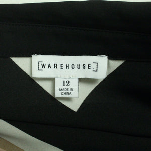 Second Hand WAREHOUSE Bluse Gr. 12 (M) schwarz mehrfarbig gemustert (*)