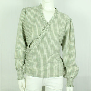 Second Hand NEO NOIR Wickelbluse Gr. L mint beige gestreift Bluse (*)