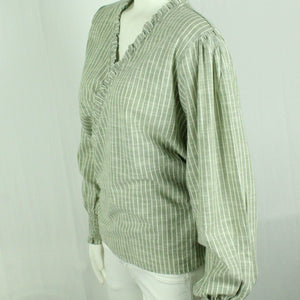 Second Hand NEO NOIR Wickelbluse Gr. L mint beige gestreift Bluse (*)