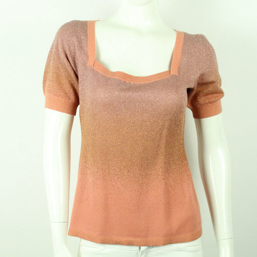 Second Hand BAUM UND PFERDGARTEN Pullover Gr. L apricot gold metallic kurzarm (*)