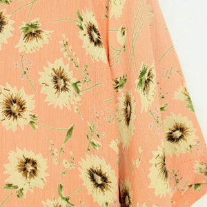 Vintage Bluse Gr. L lachs mehrfarbig geblümt kurzarm
