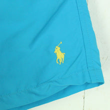 Laden Sie das Bild in den Galerie-Viewer, Second Hand POLO RALPH LAUREN Shorts Gr. L  blau, gelbe Applikation innen (*)