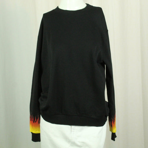 Second Hand NA-KD Sweatshirt Gr. M schwarz mit Flammenprint (*)