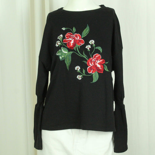 Second Hand MANGO Sweatshirt Gr. M schwarz Rosenprint (*)