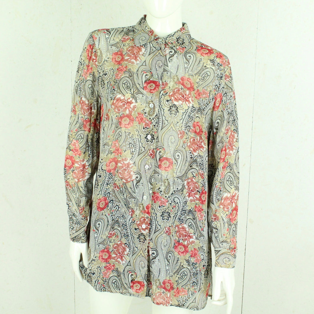 Vintage Bluse Gr. M beige mehrfarbig Paisley Muster geblümt