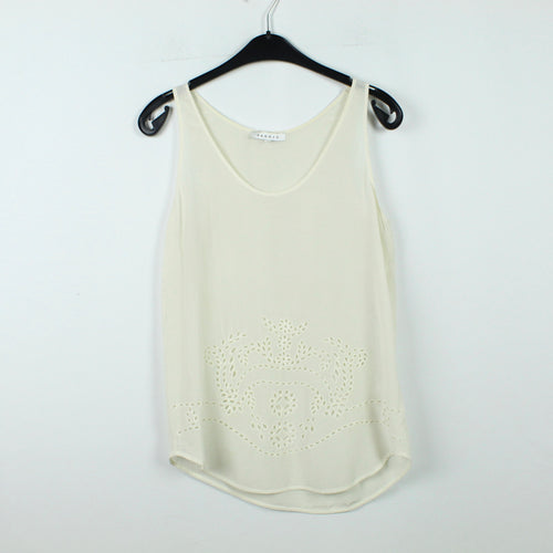 Second Hand SANDRO Seidenbluse Gr. 34 creme Seide Lochmuster (*)